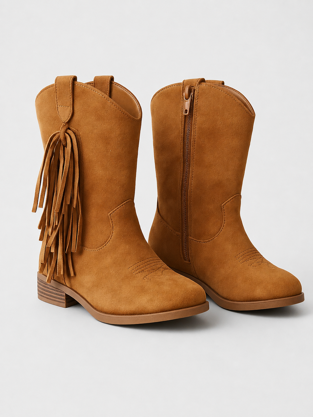 Wat maakt deze Camel western laarsje met franjes voor meisjes trendy en hip?