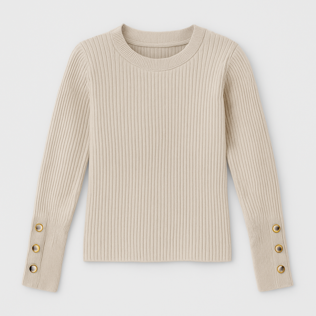 Beige Gold Button Rib Top