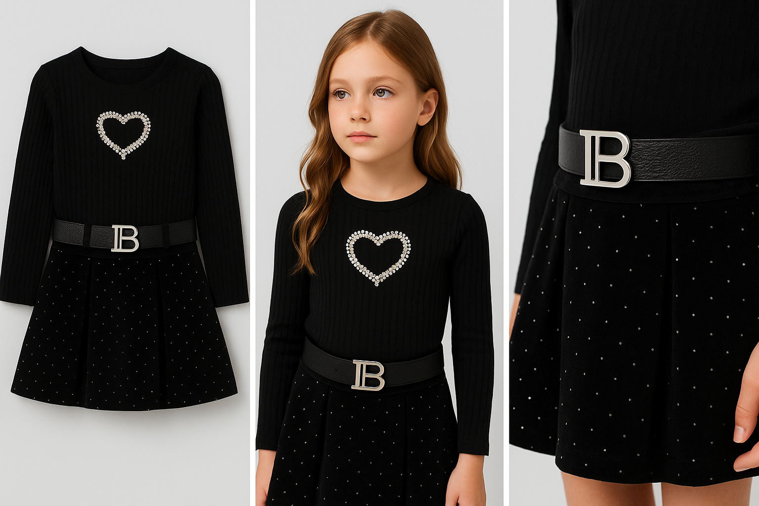Black Sparkle Heart Party Look