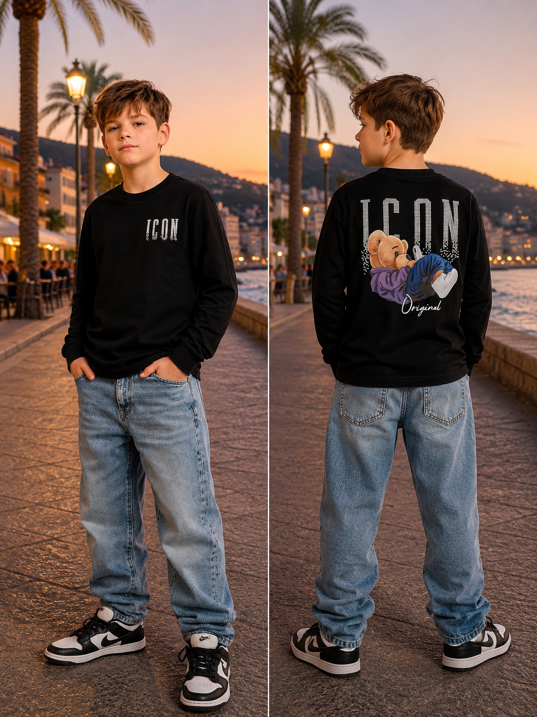 ICON zwarte longsleeve met print voor jongens