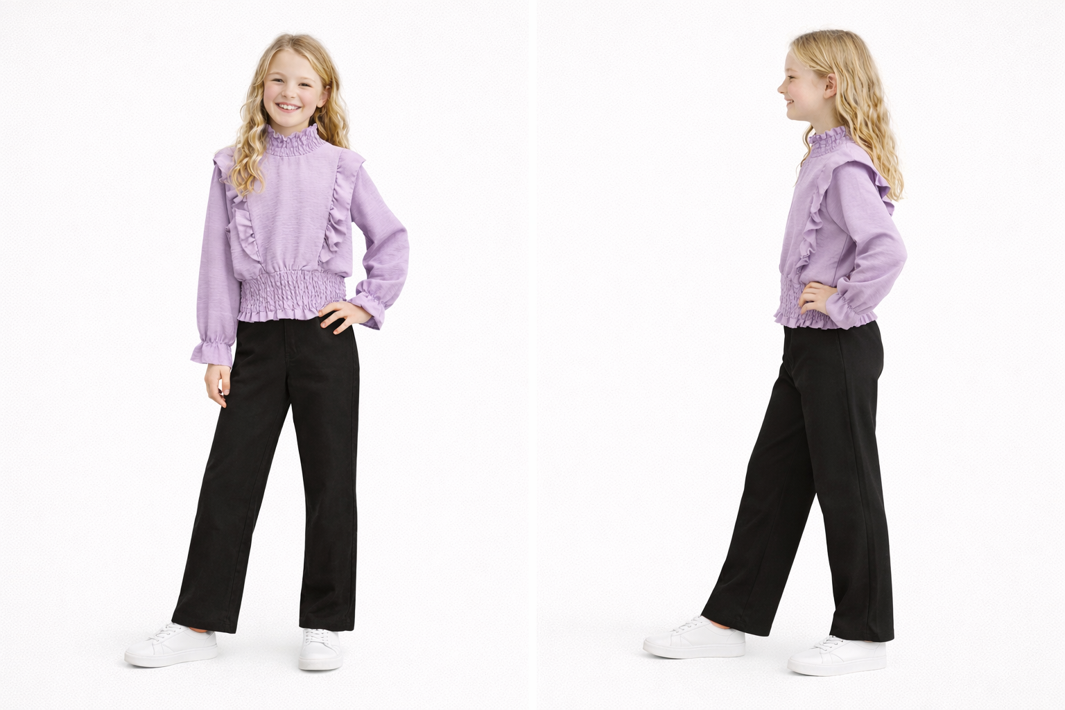 Lila top met ruches en gesmokte taille voor meisjes