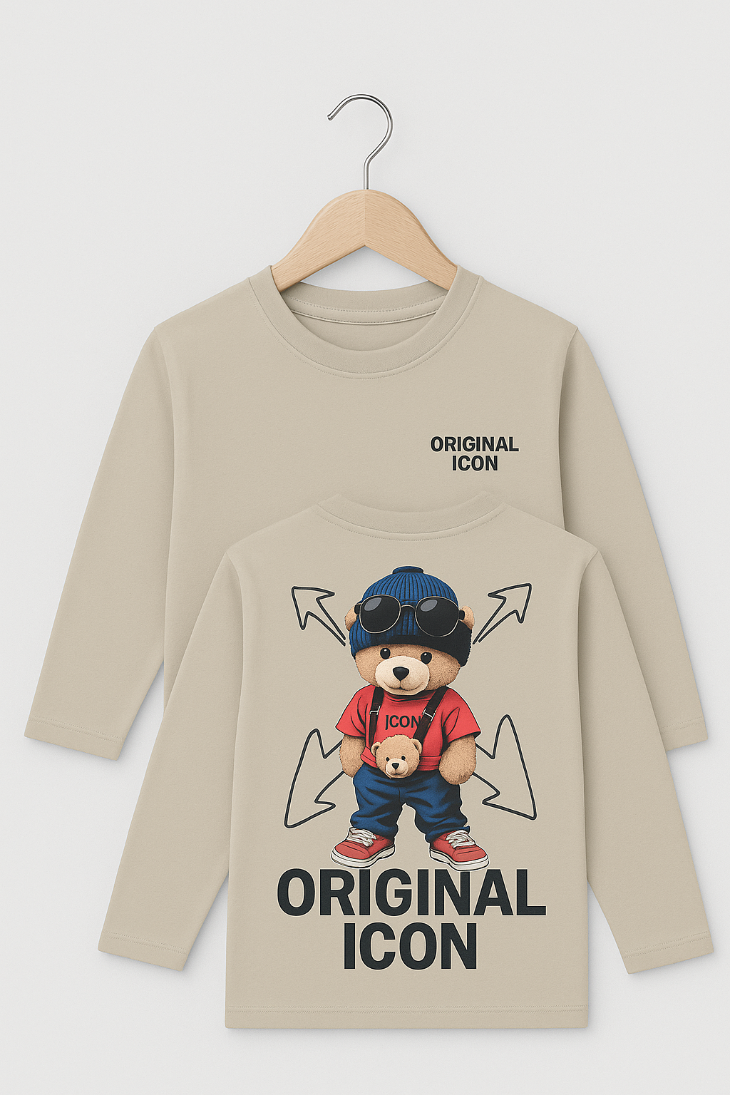 ICON Beige longsleeve met print voor jongens