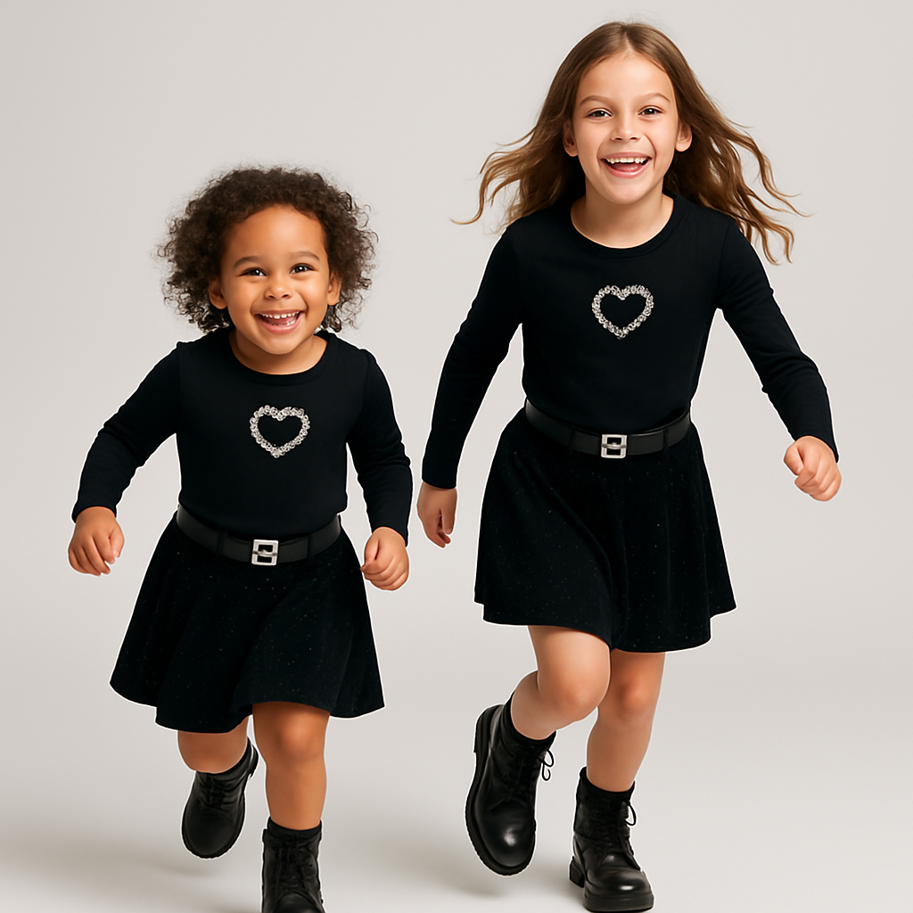 Black Sparkle Heart Party Look