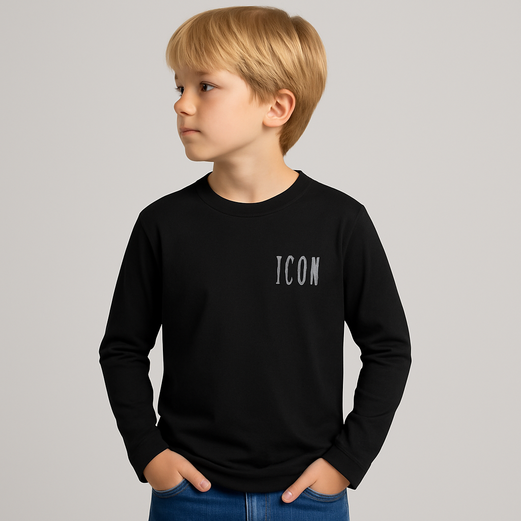 ICON zwarte longsleeve met print voor jongens