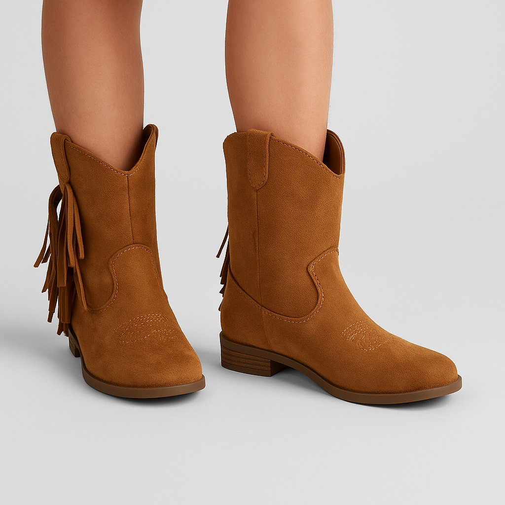 Camel suède look western laarsjes met franjes voor meisjes