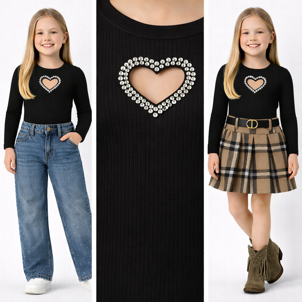 Zwarte top met hartdetail voor meisjes