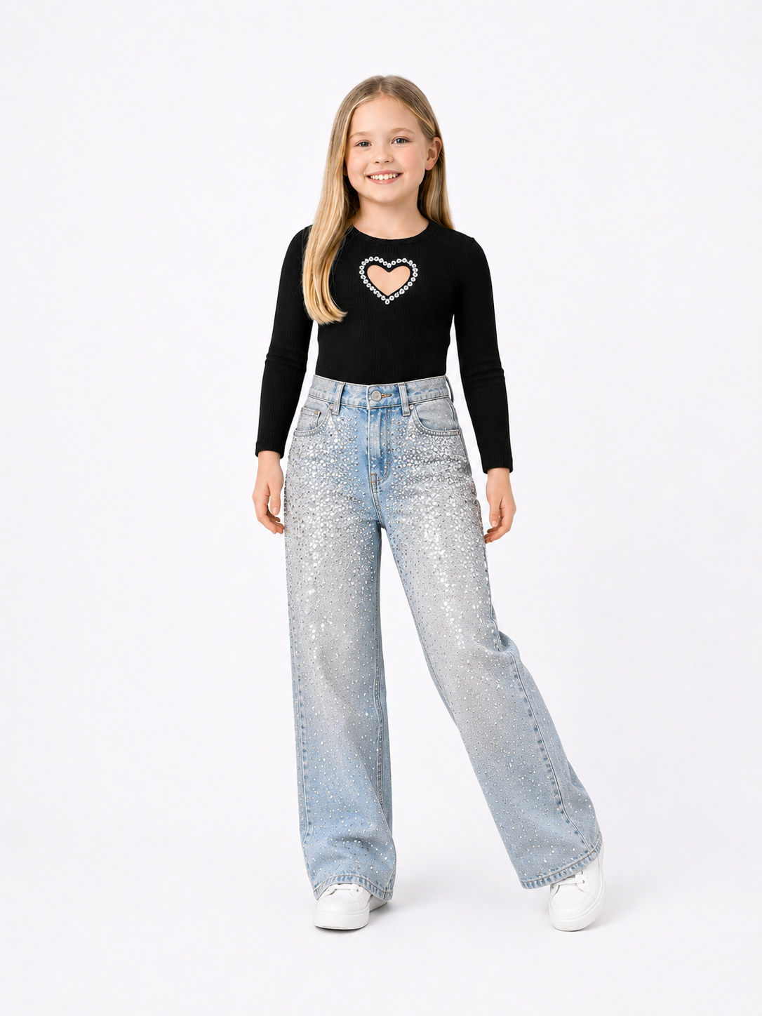Zwarte top met hartdetail voor meisjes