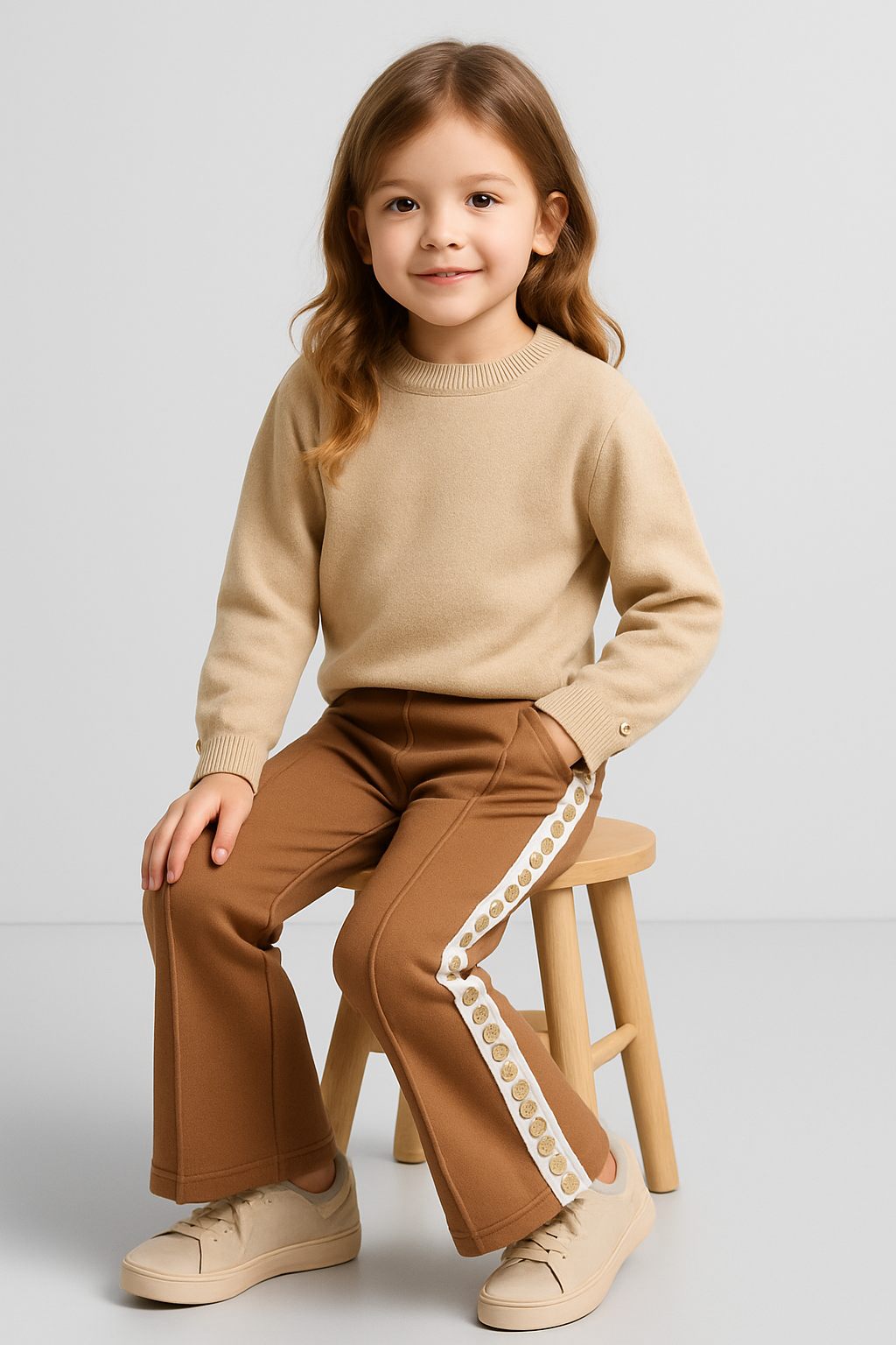 Taupe flared broek met sierband voor meisjes