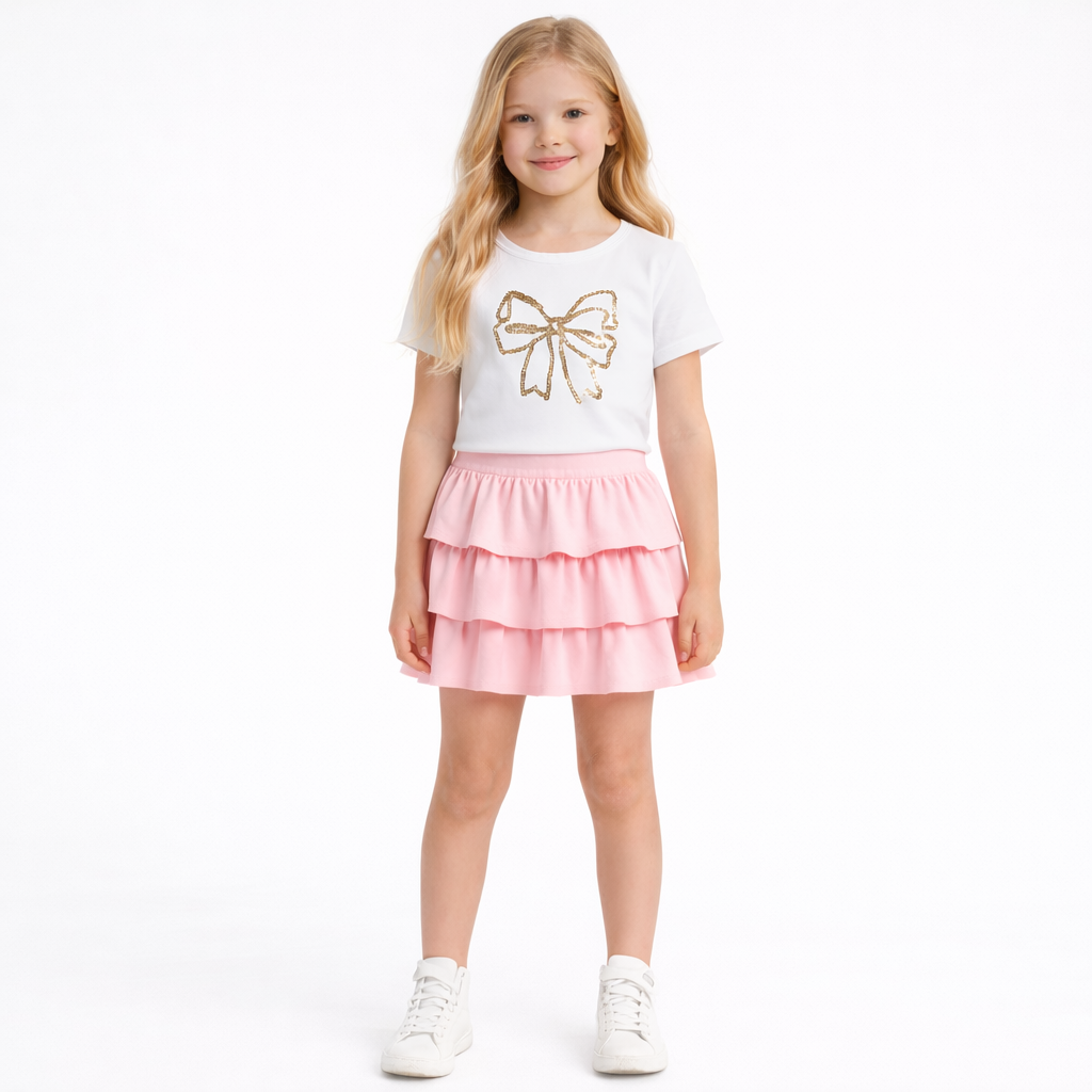 Roze meisjes skort met laagjes- zomers rokje