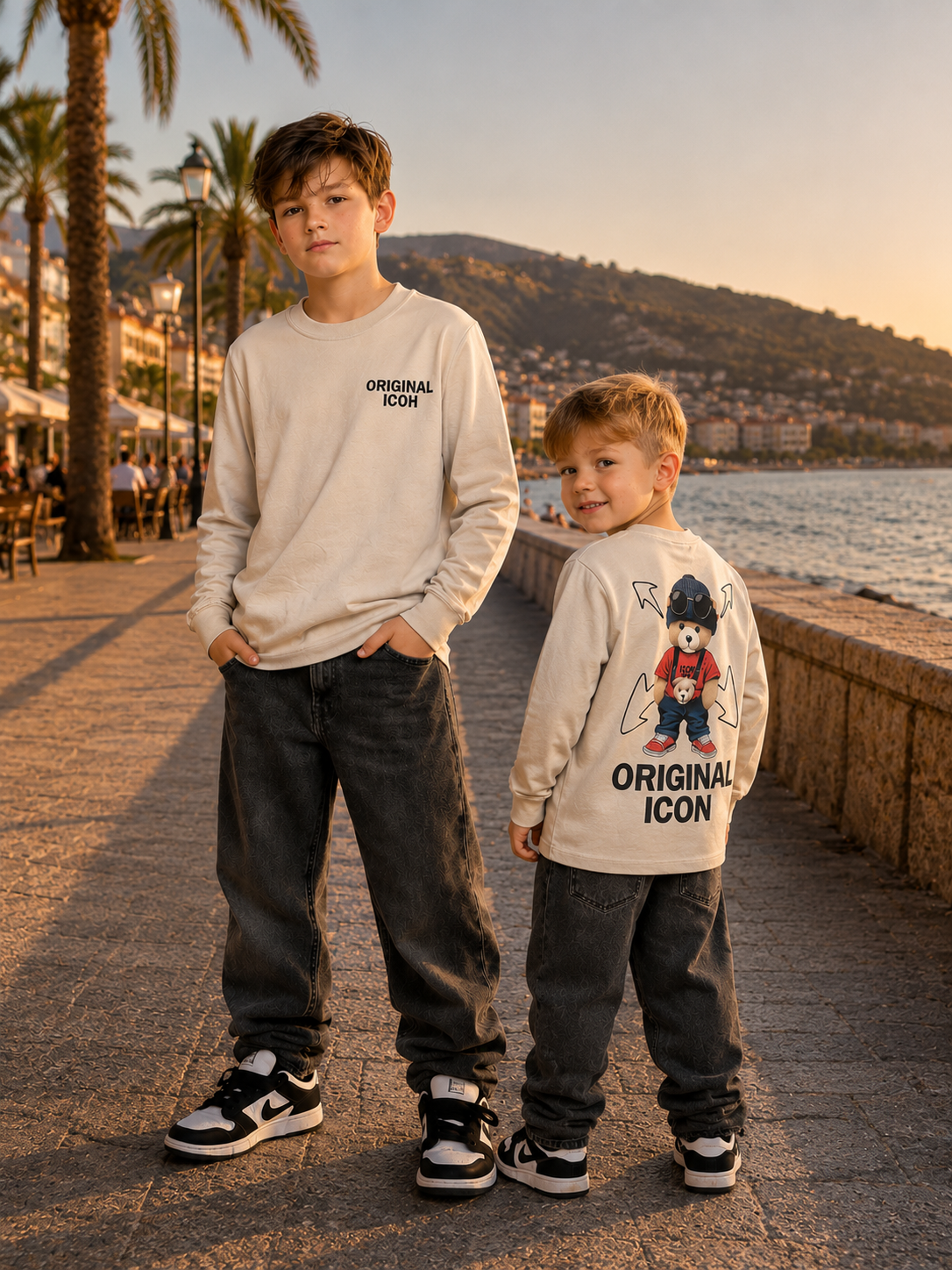 ICON Beige longsleeve met print voor jongens
