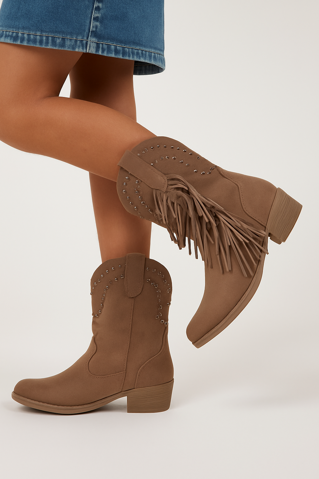 Suède look western laarsjes met franjes & studs voor meisjes