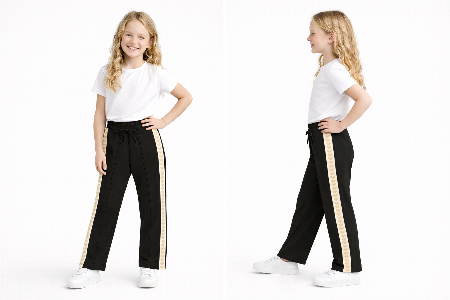 Zwarte flared broek met sierband voor meisjes