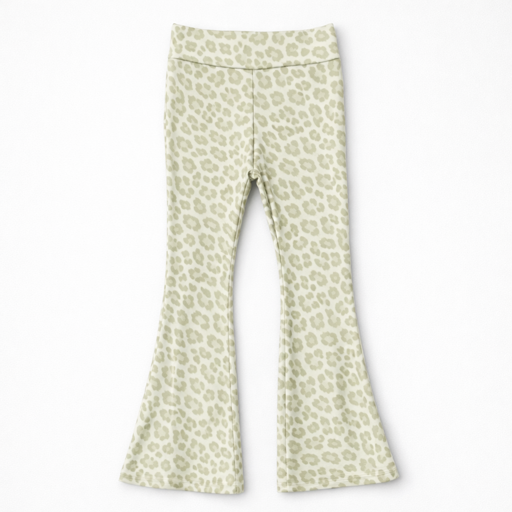 Lichtgroene panterprint flaredbroek voor meisjes