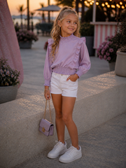 Lila top met ruches en gesmokte taille voor meisjes