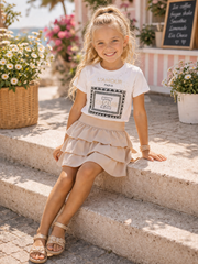 Beige meisjes skort met laagjes- zomers rokje