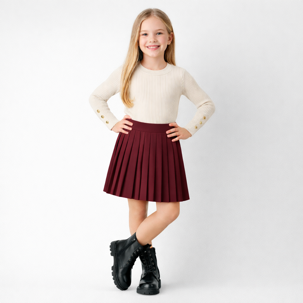 Bordeaux Plissé Rok voor meisjes