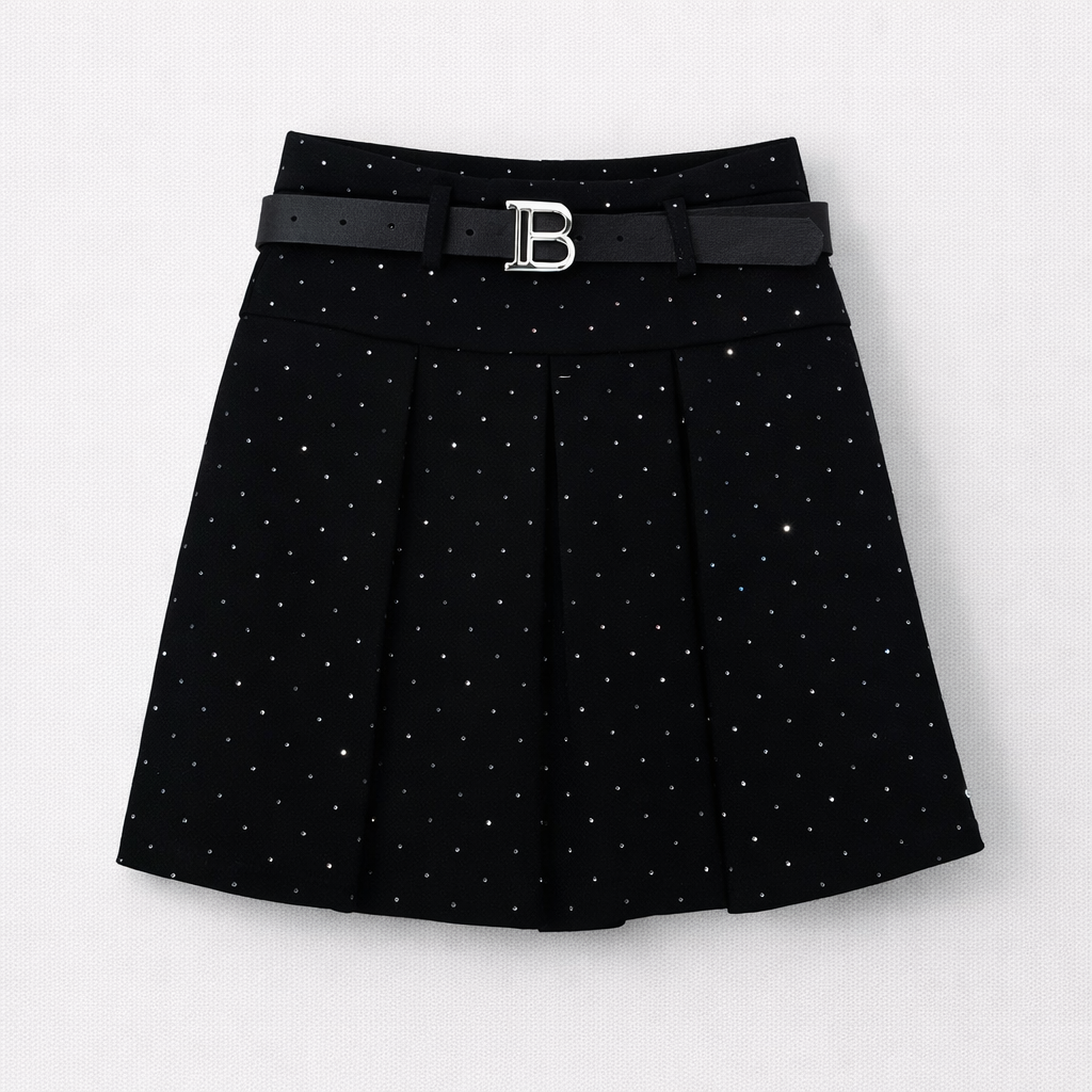 Zwarte glitterrok met ceintuur voor meisjes