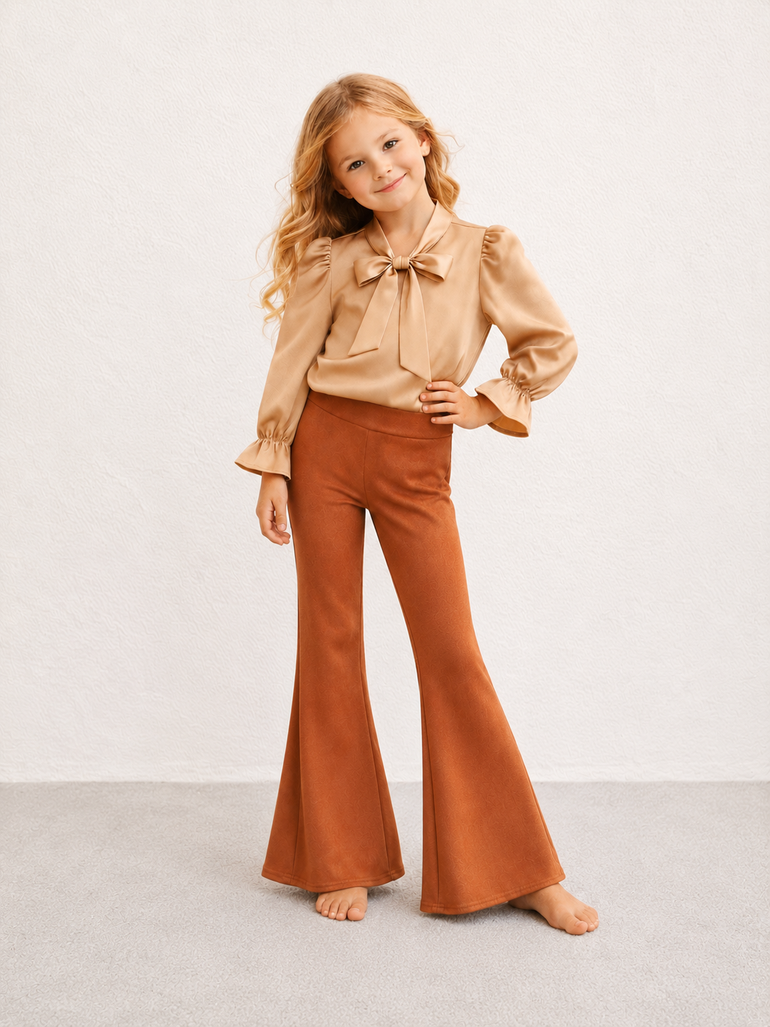 Bruine flared broek met stretch voor meisjes