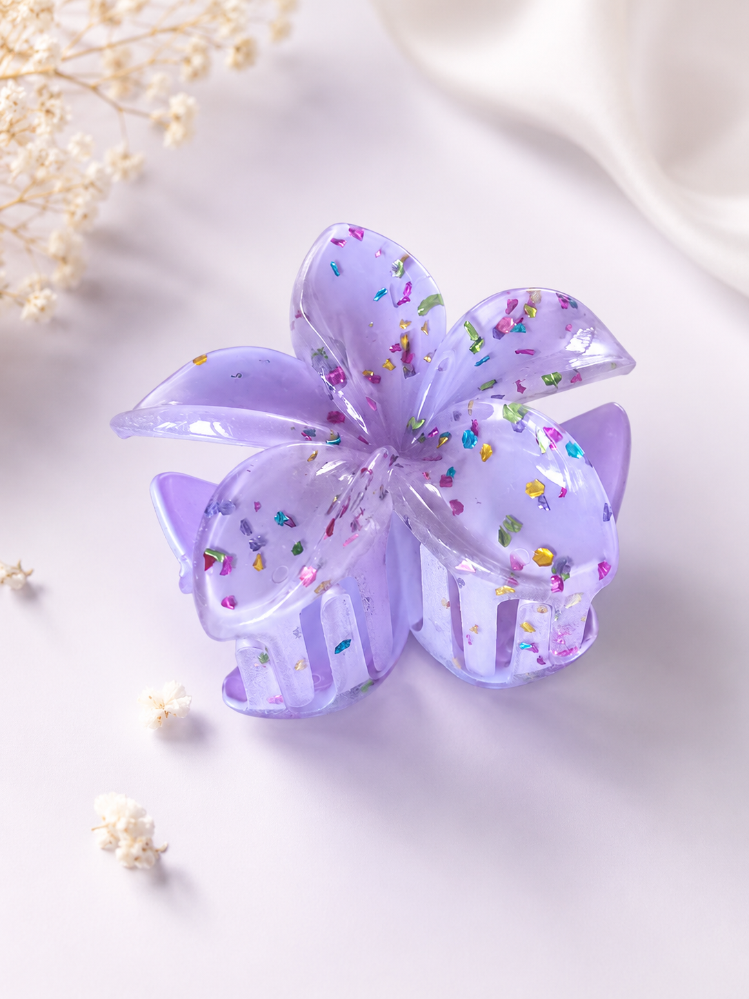 Lila Bloem Haarklem met Glitters voor meisjes