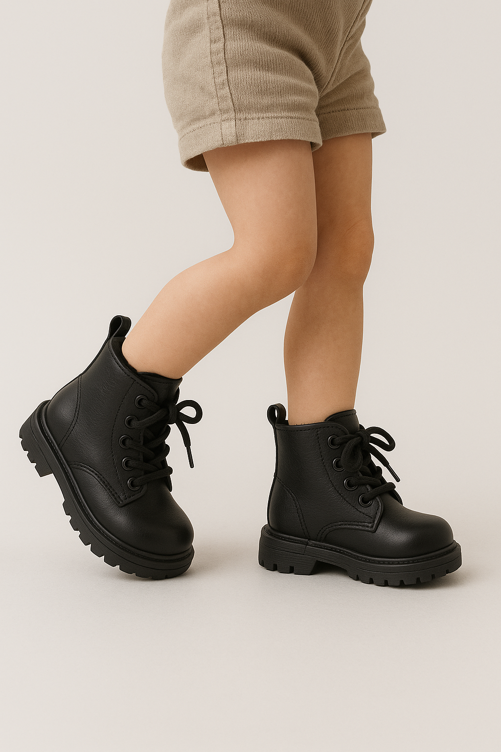 Zwarte gevoerde combat boots met veters voor meisjes