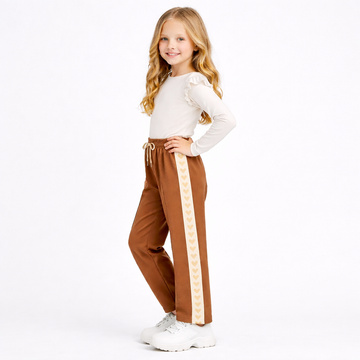 Taupe flared broek met sierband voor meisjes