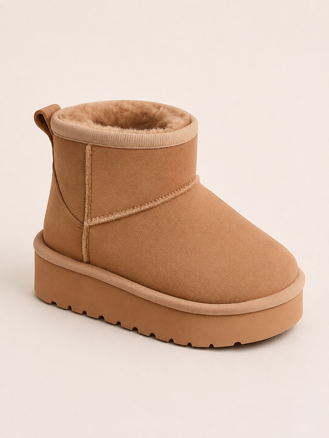 Kaki cozy platform boots met imitatiebont