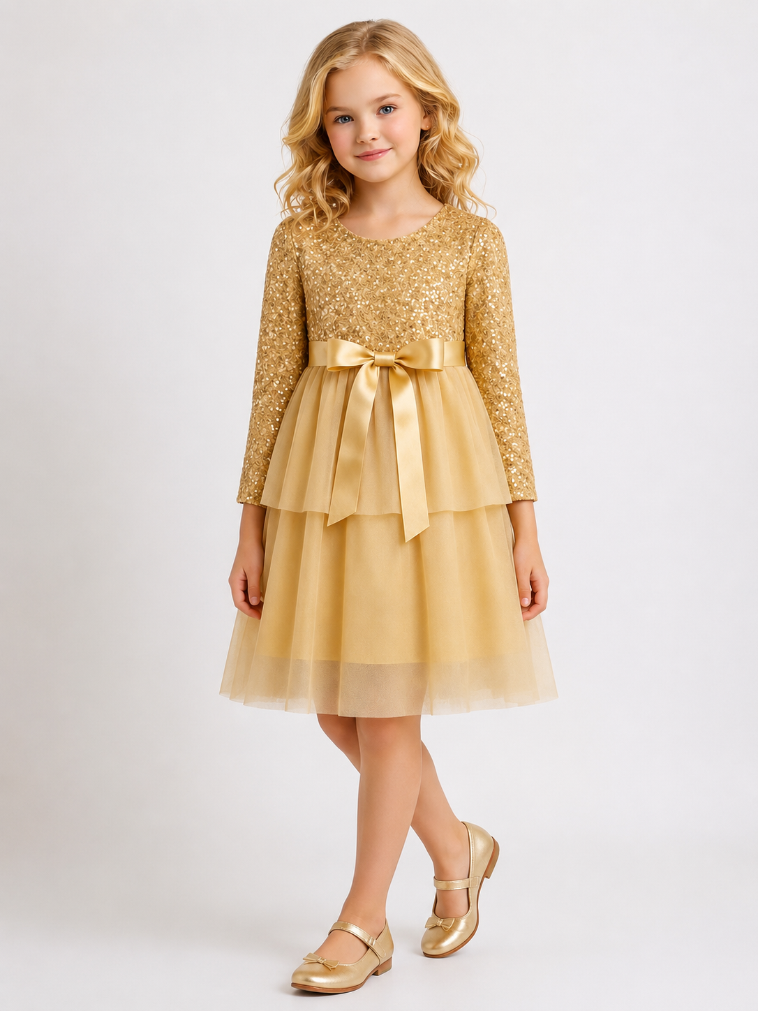 Gouden glitterjurk voor meisjes