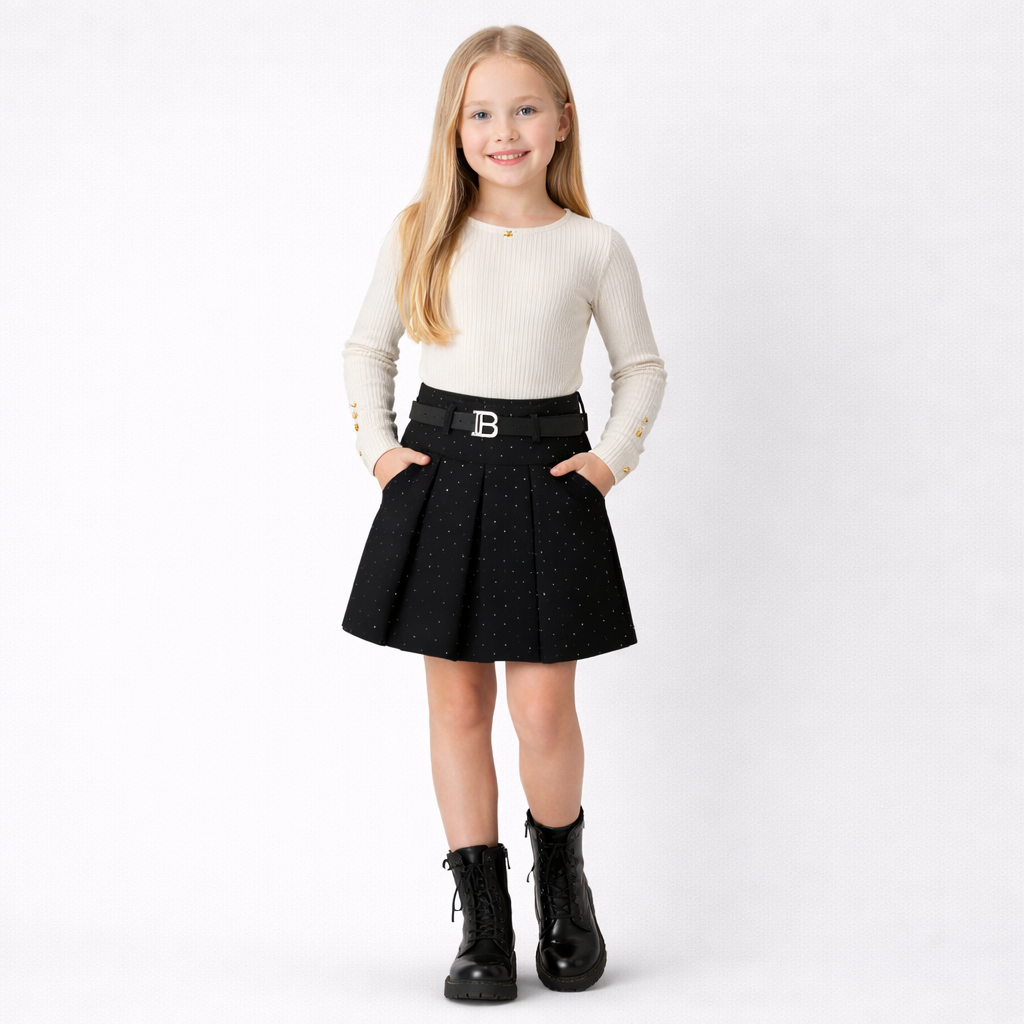 Zwarte glitterrok met ceintuur voor meisjes