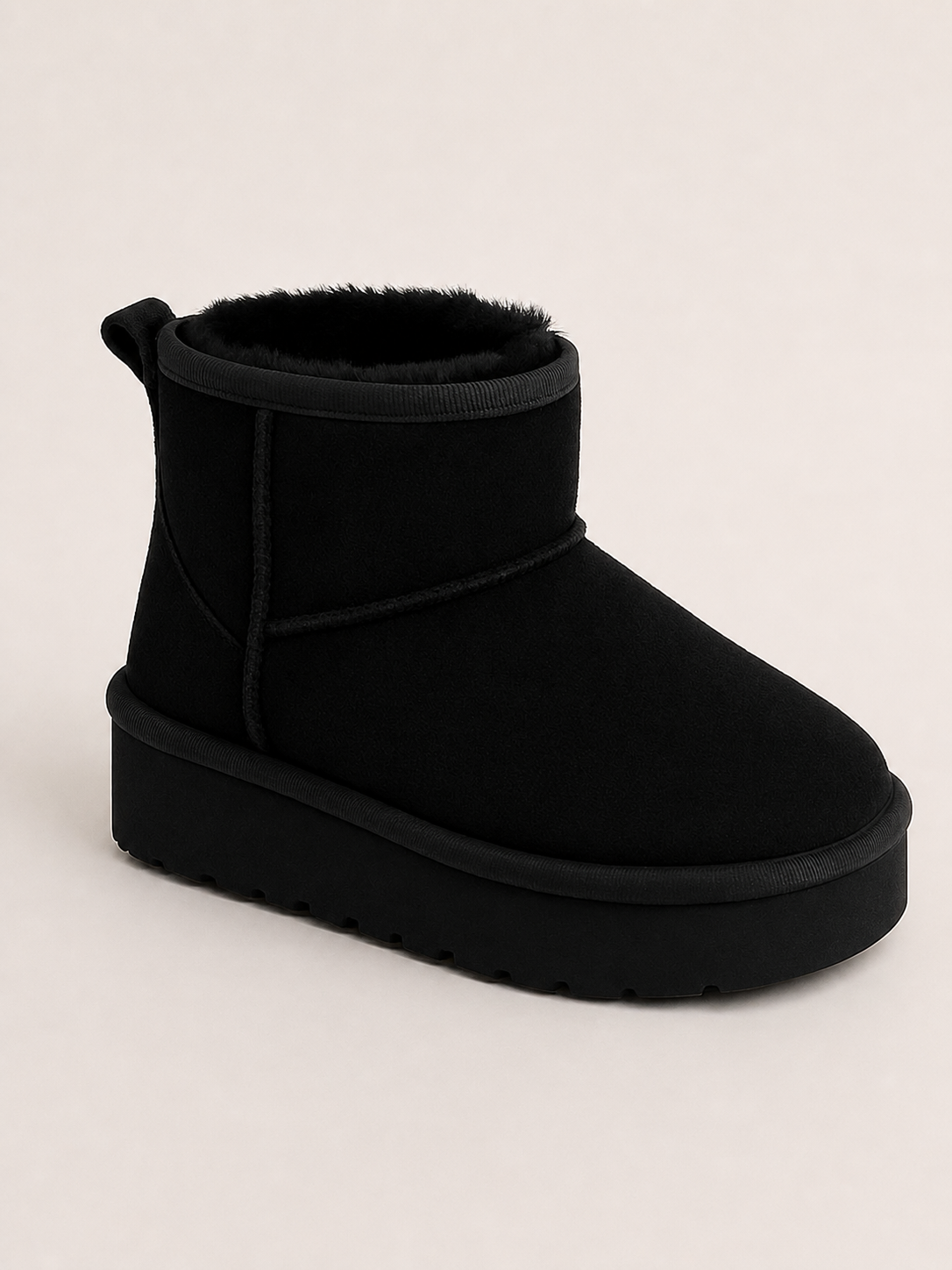 Zwarte cozy platform boots met imitatiebont