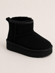 Zwarte cozy platform boots met imitatiebont