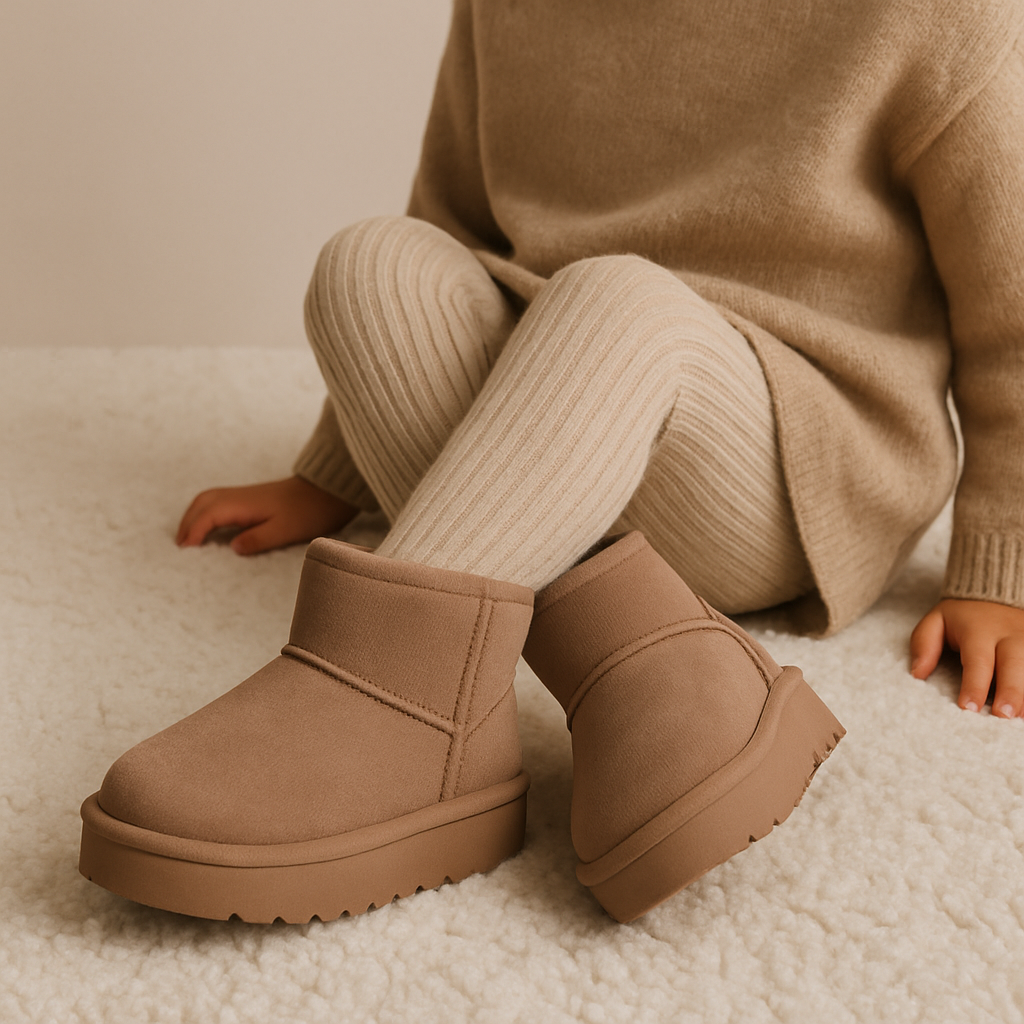 Kaki cozy platform boots met imitatiebont voor meisjes