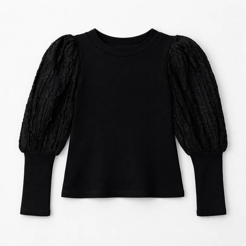 Zwarte top met pofmouwen voor meisjes