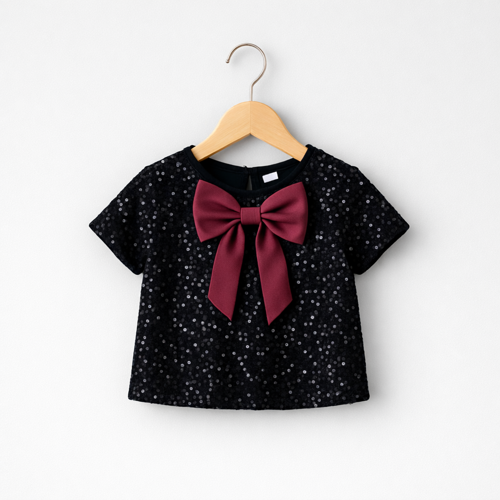 Zwarte glitter top met strikdetail voor meisjes