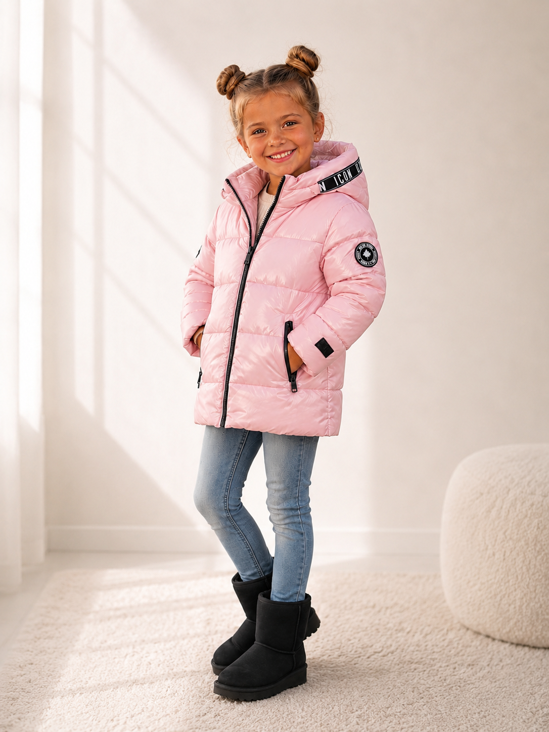 ICON Meisjes Winterjas Roze – Gewatteerde Jas met Capuchon