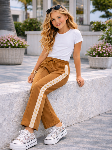 Taupe broek met gouden hartjes voor meisjes