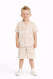 Beige jongens set met overhemd en short-zomerse kinder outfit