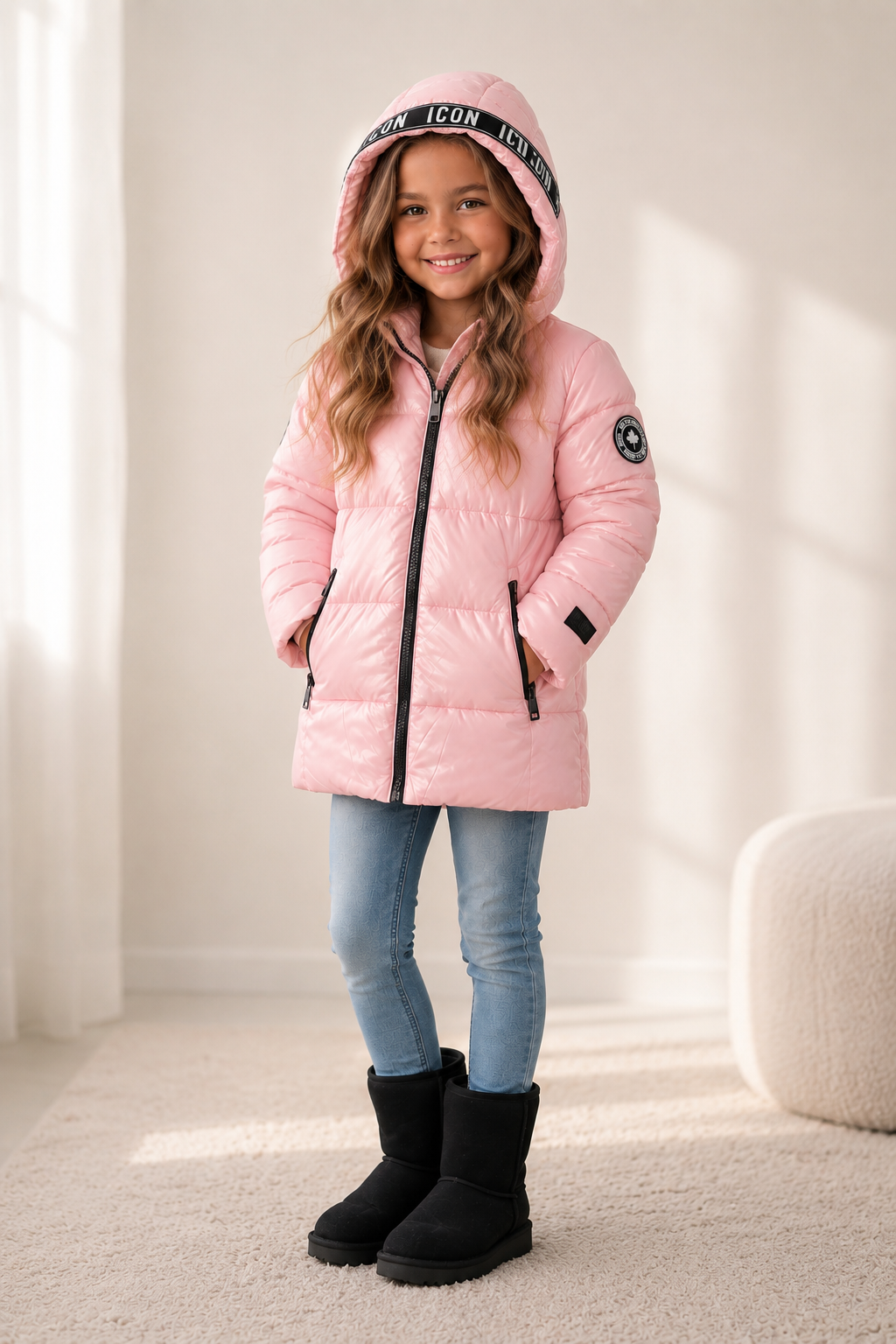 ICON Meisjes Winterjas Roze – Gewatteerde Jas met Capuchon