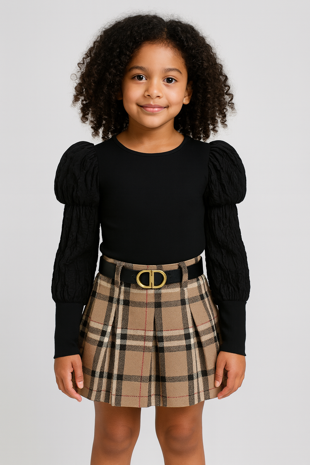 Zwarte top met pofmouwen voor meisjes