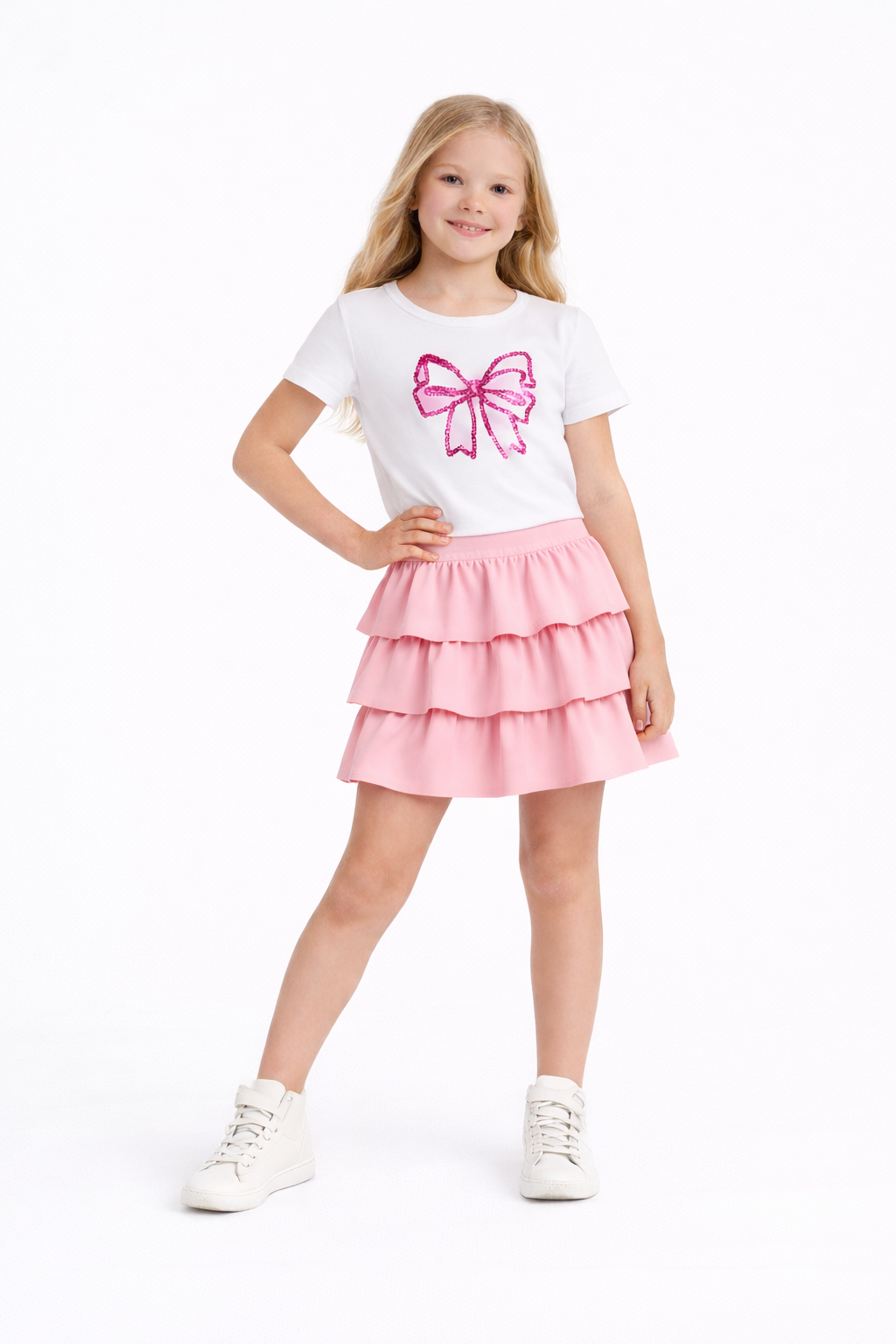 Roze meisjes skort met laagjes- zomers rokje