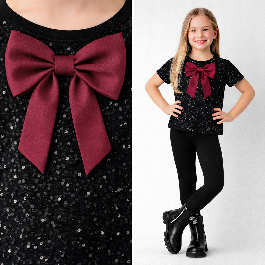 Zwarte glitter top met strikdetail voor meisjes