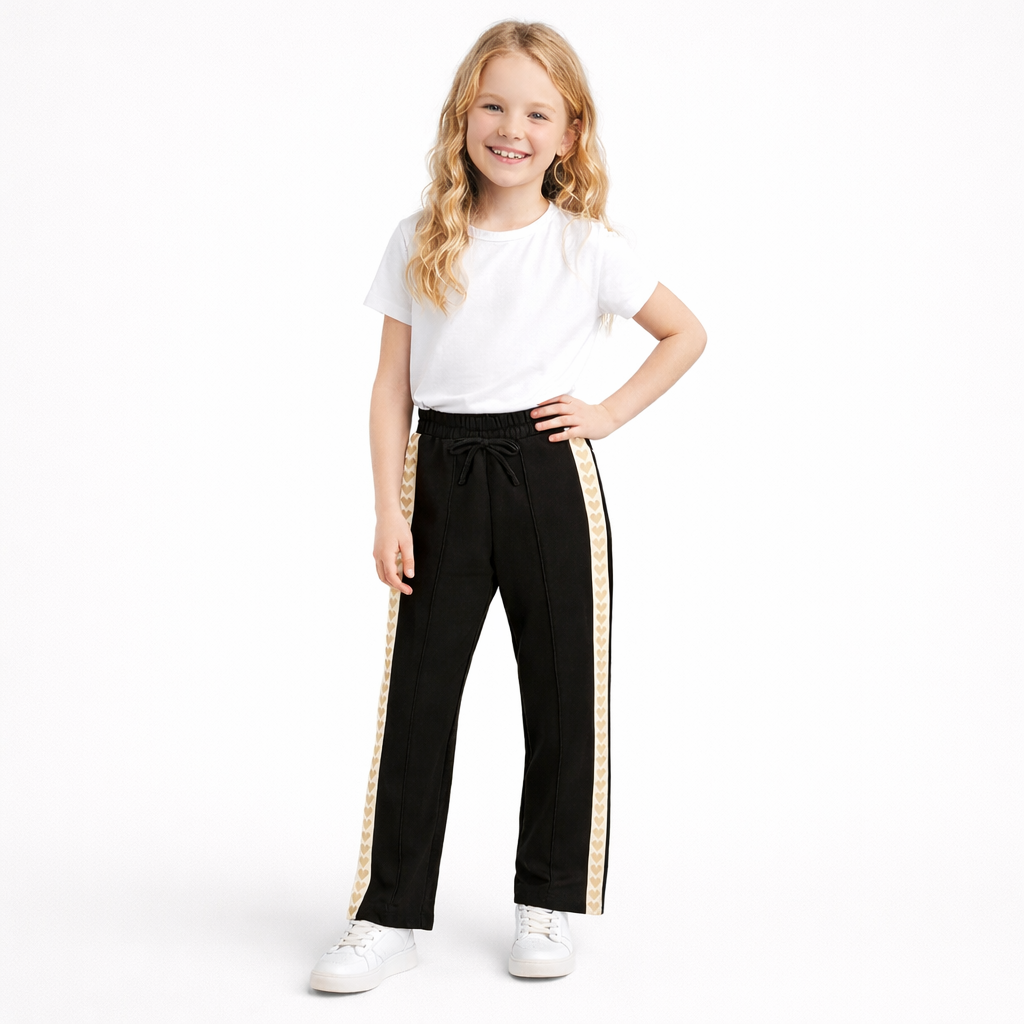 Zwarte flared broek met sierband voor meisjes