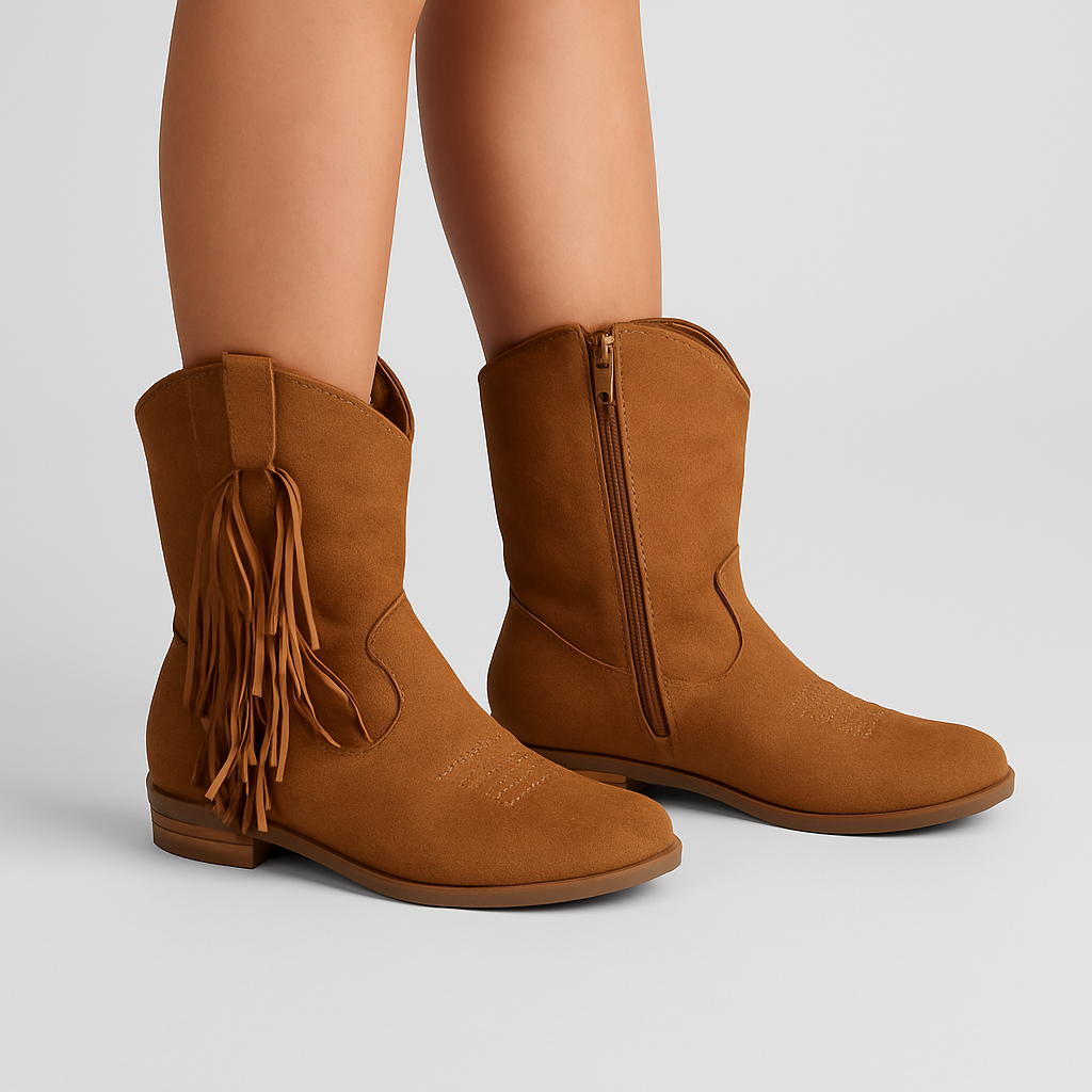 Camel suède look western laarsjes met franjes voor meisjes