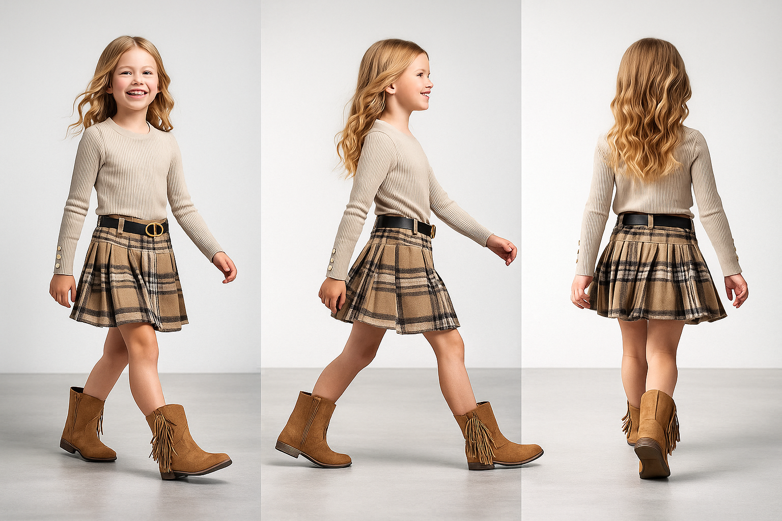 Beige ribtrui met gouden knopen voor meisjes