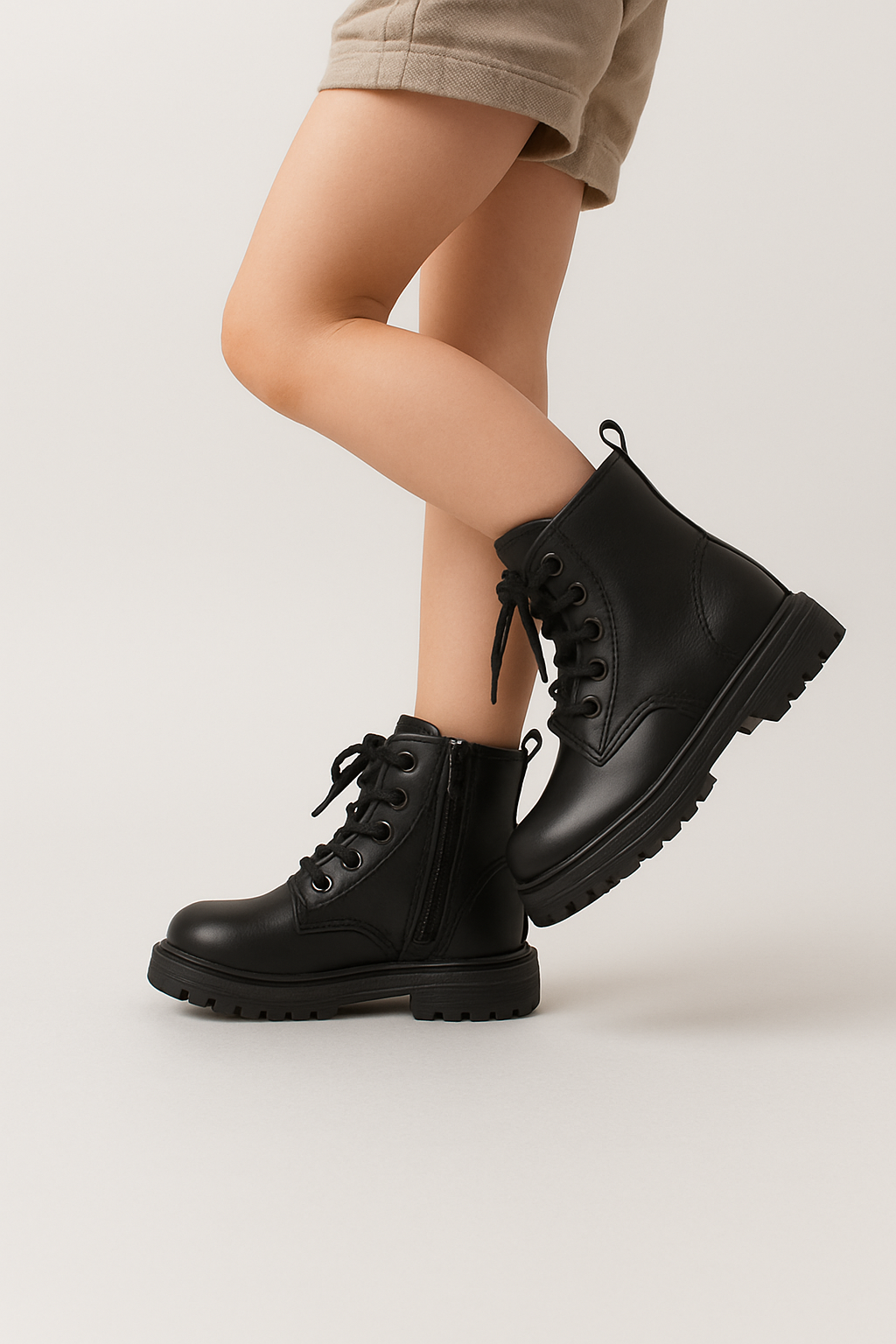 Zwarte gevoerde combat boots met veters voor meisjes
