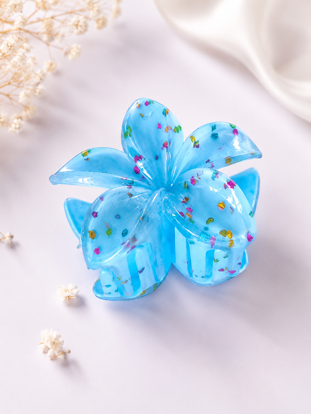 Blauwe Flower Haarklem voor meisjes met Glitter