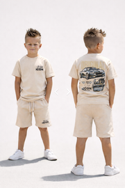 Beige jongens set ICON - T-shirt & korte broek met print