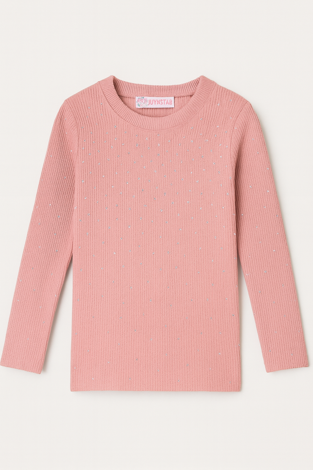 Roze glitter rib top met strass – meisjes