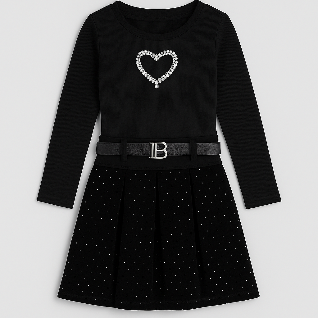 Black Sparkle Heart Party Look