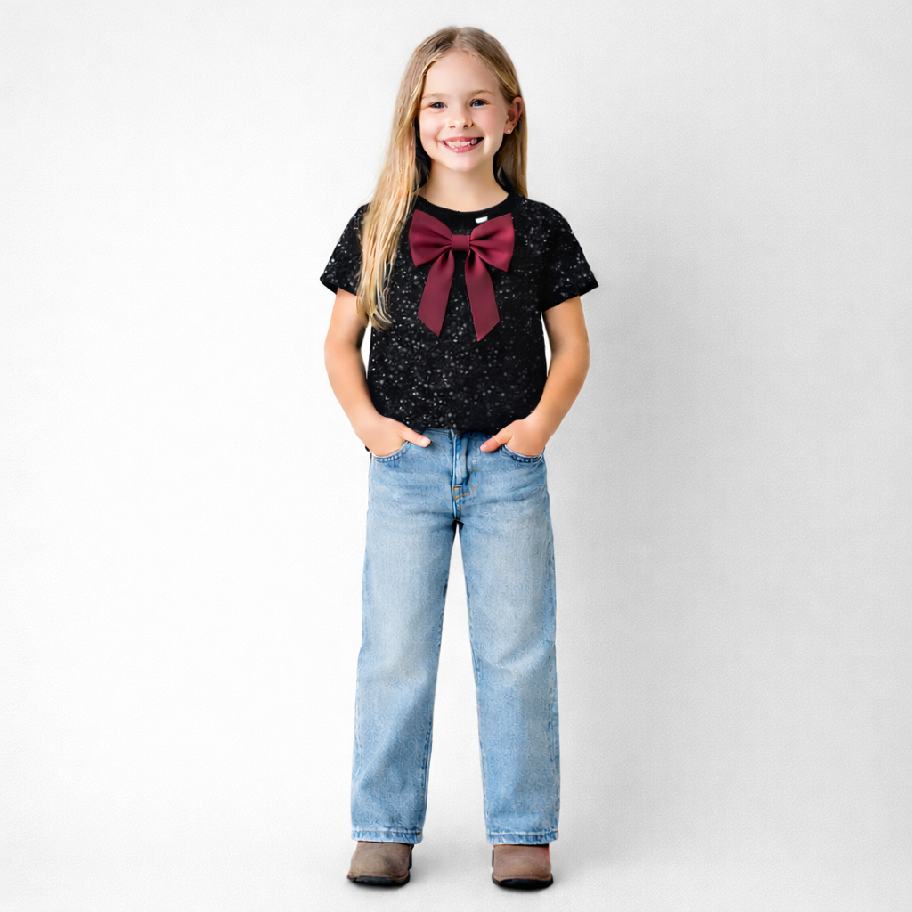 Zwarte glitter top met strikdetail voor meisjes