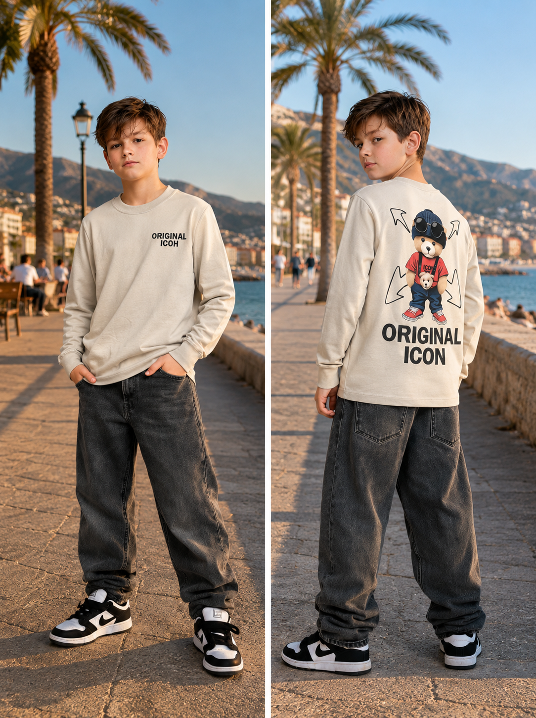 ICON Beige longsleeve met print voor jongens
